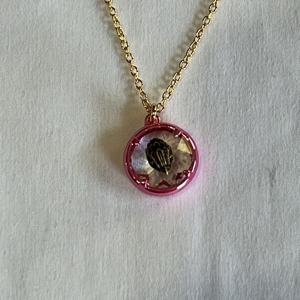 Kurt Geiger Eagle Stone and Crystal Pendant Necklace in Pink and Gold NWT - Picture 5 of 9